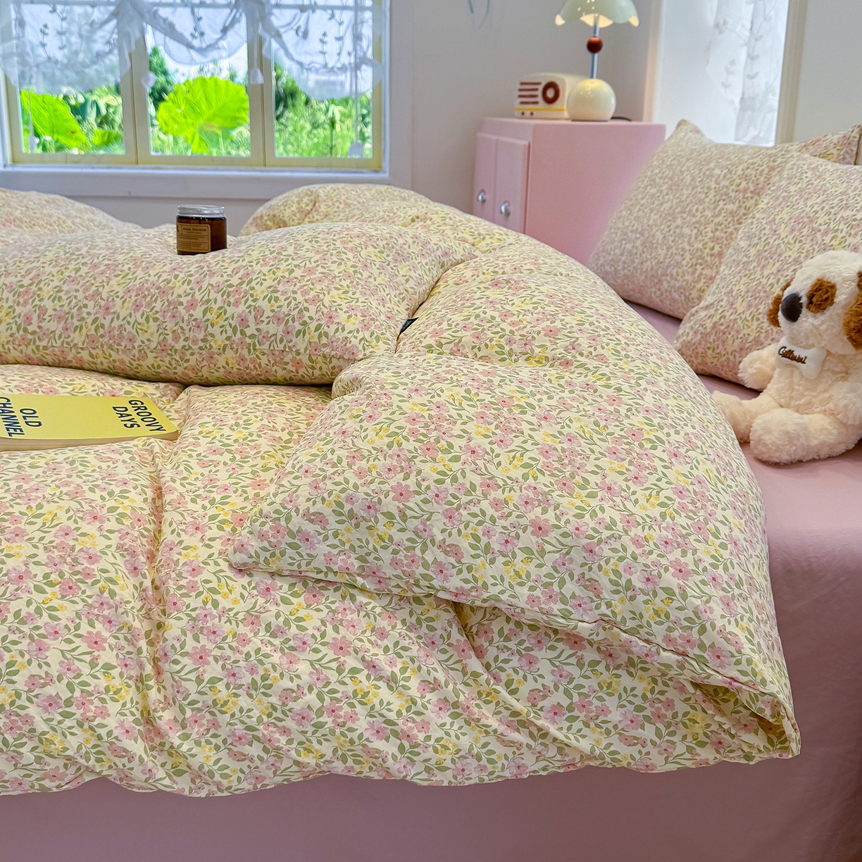 91家纺网 家纺一手货源 找家纺 竹合家纺 2025新款爆款韩国小布袋古法水洗云感四件套 初见芭蕾