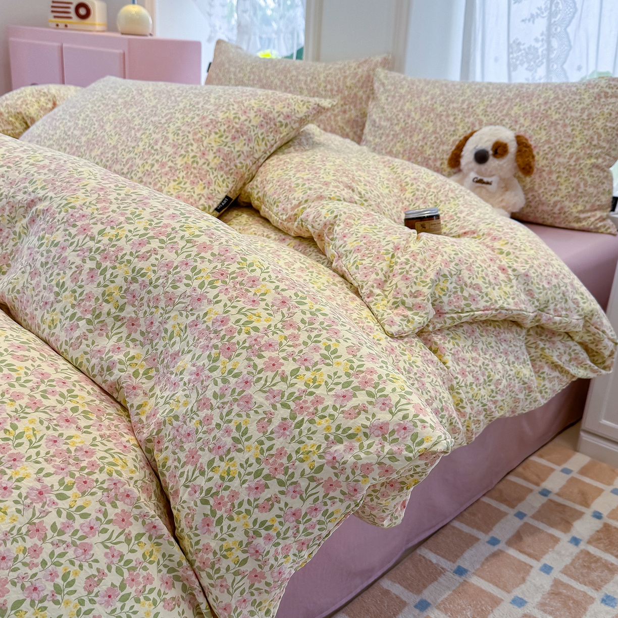 91家纺网 家纺一手货源 找家纺 竹合家纺 2025新款爆款韩国小布袋古法水洗云感四件套 初见芭蕾