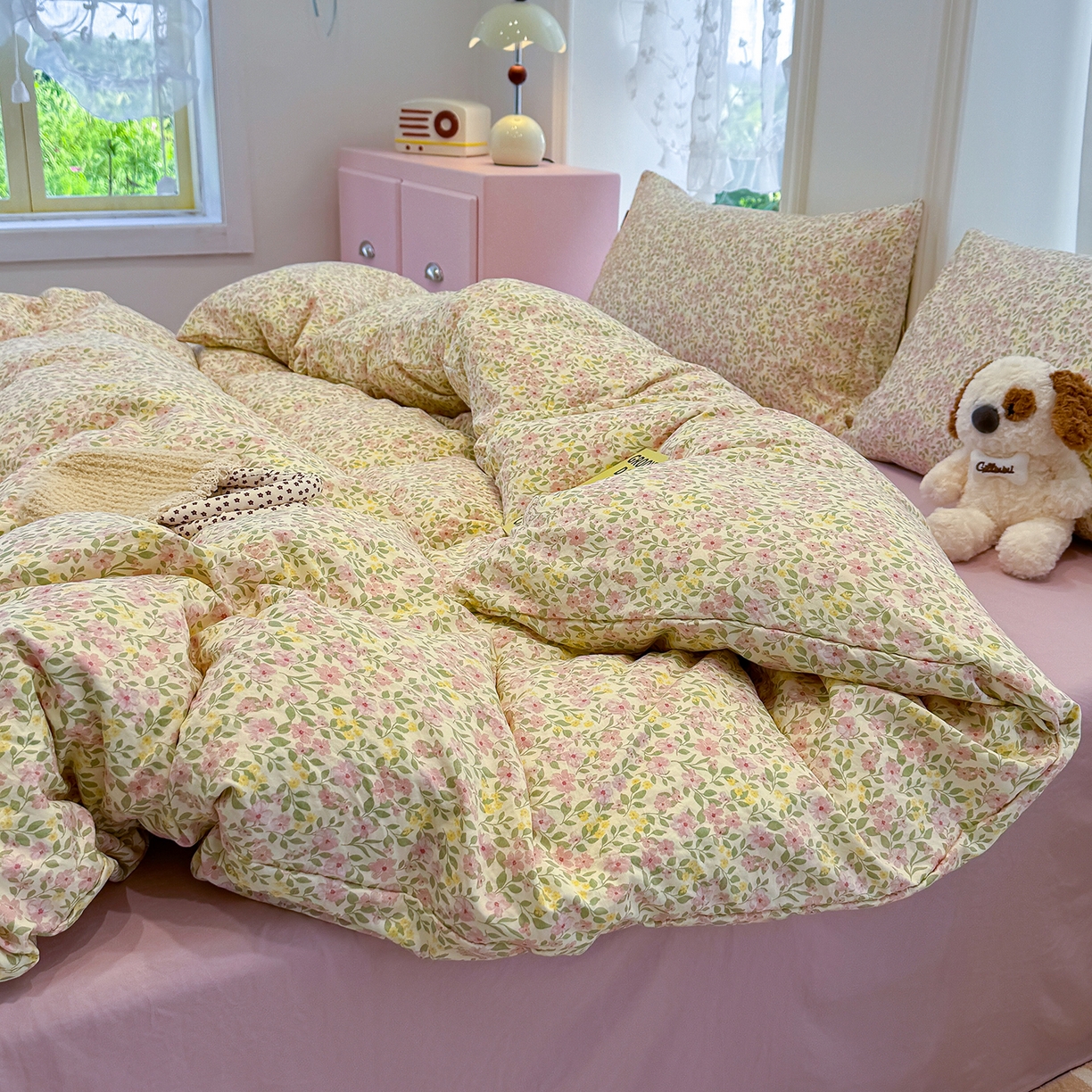 91家纺网 家纺一手货源 找家纺 竹合家纺 2025新款爆款韩国小布袋古法水洗云感四件套 初见芭蕾