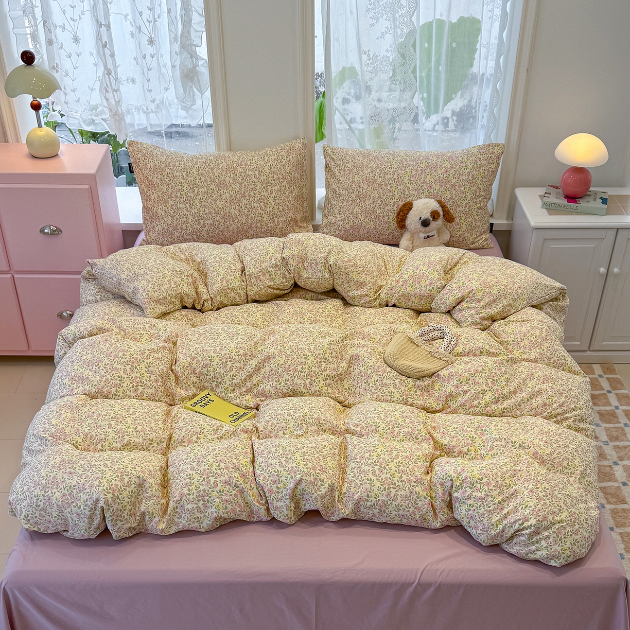 91家纺网 家纺一手货源 找家纺 竹合家纺 2025新款爆款韩国小布袋古法水洗云感四件套 初见芭蕾