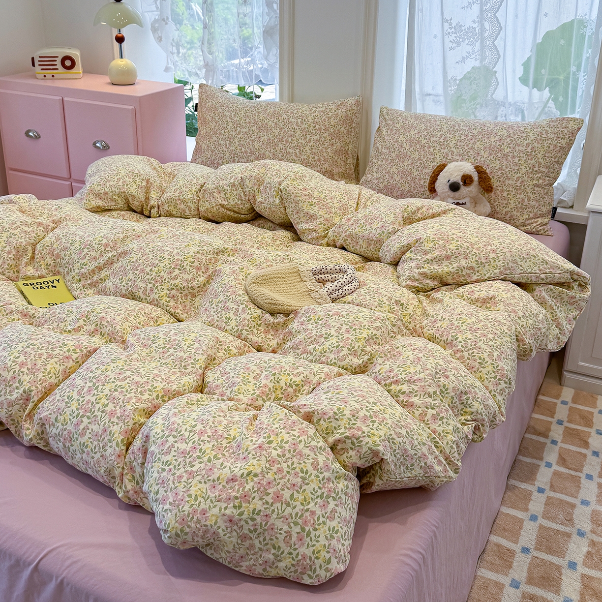 91家纺网 家纺一手货源 找家纺 竹合家纺 2025新款爆款韩国小布袋古法水洗云感四件套 初见芭蕾