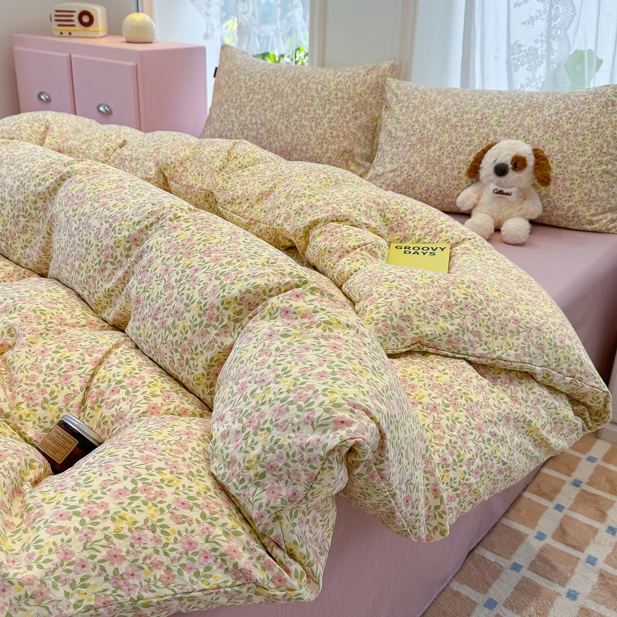 91家纺网 家纺一手货源 找家纺 竹合家纺 2025新款爆款韩国小布袋古法水洗云感四件套 初见芭蕾