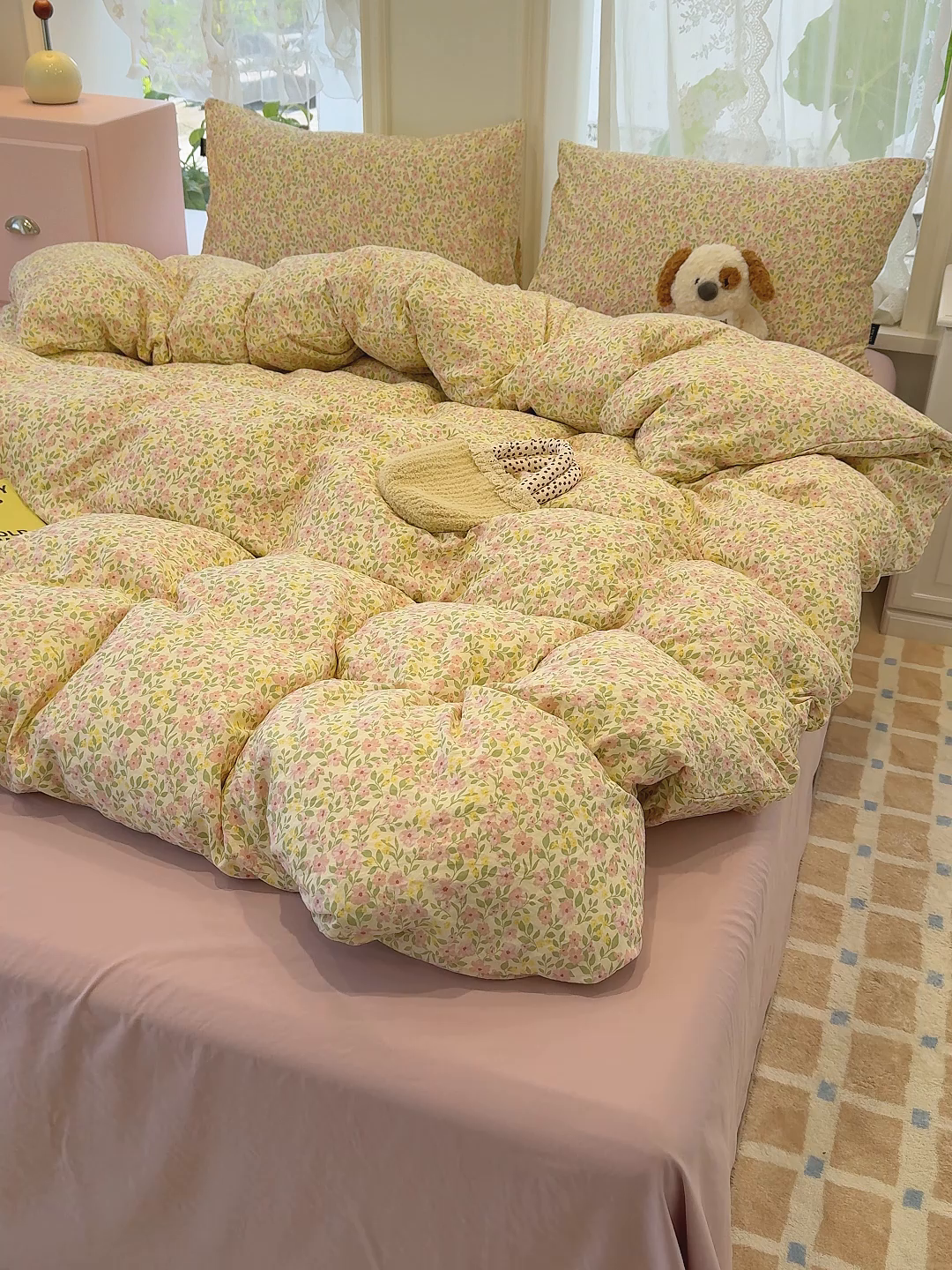 91家纺网 家纺一手货源 找家纺 竹合家纺 2025新款爆款韩国小布袋古法水洗云感四件套 初见芭蕾