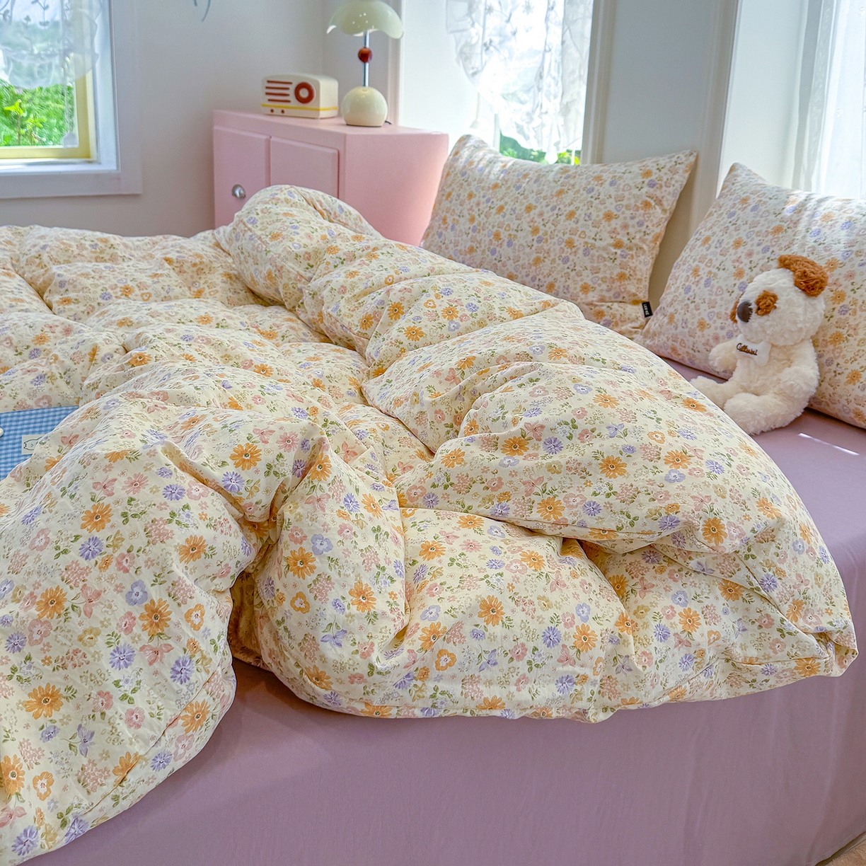 91家纺网 家纺一手货源 找家纺 竹合家纺 2025新款爆款韩国小布袋古法水洗云感四件套 莉莉安