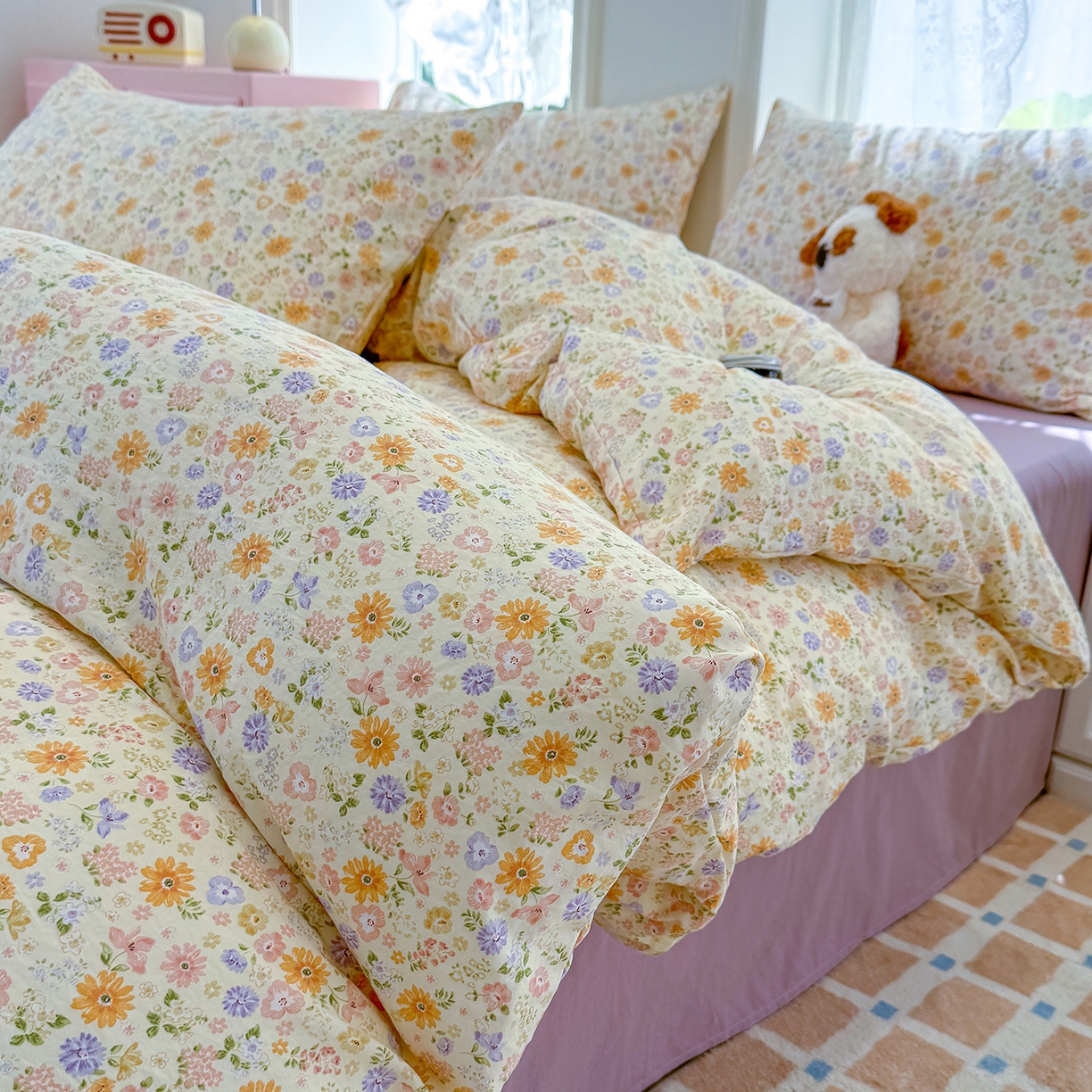 91家纺网 家纺一手货源 找家纺 竹合家纺 2025新款爆款韩国小布袋古法水洗云感四件套 莉莉安