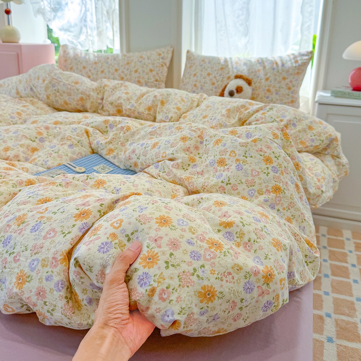 91家纺网 家纺一手货源 找家纺 竹合家纺 2025新款爆款韩国小布袋古法水洗云感四件套 莉莉安