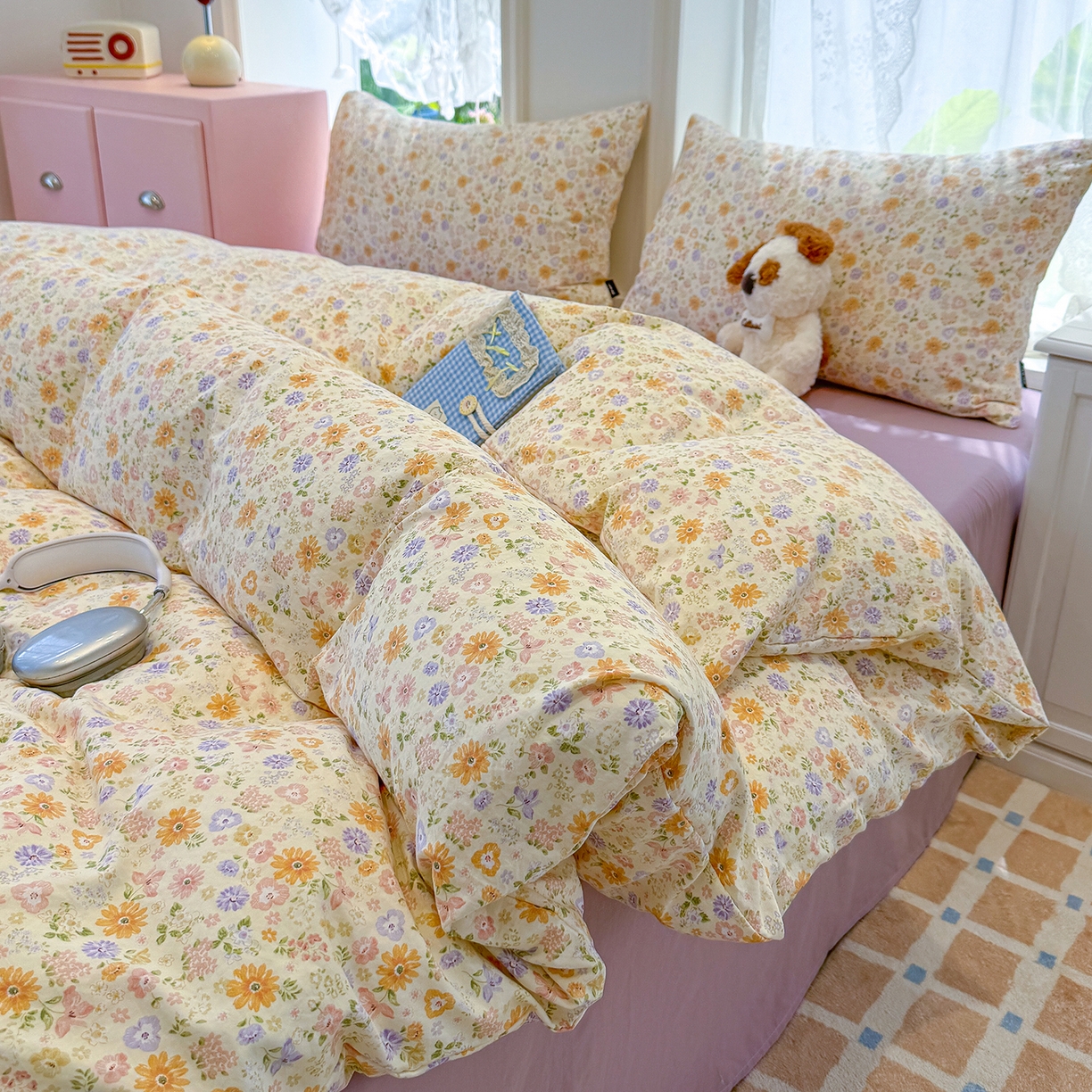 91家纺网 家纺一手货源 找家纺 竹合家纺 2025新款爆款韩国小布袋古法水洗云感四件套 莉莉安