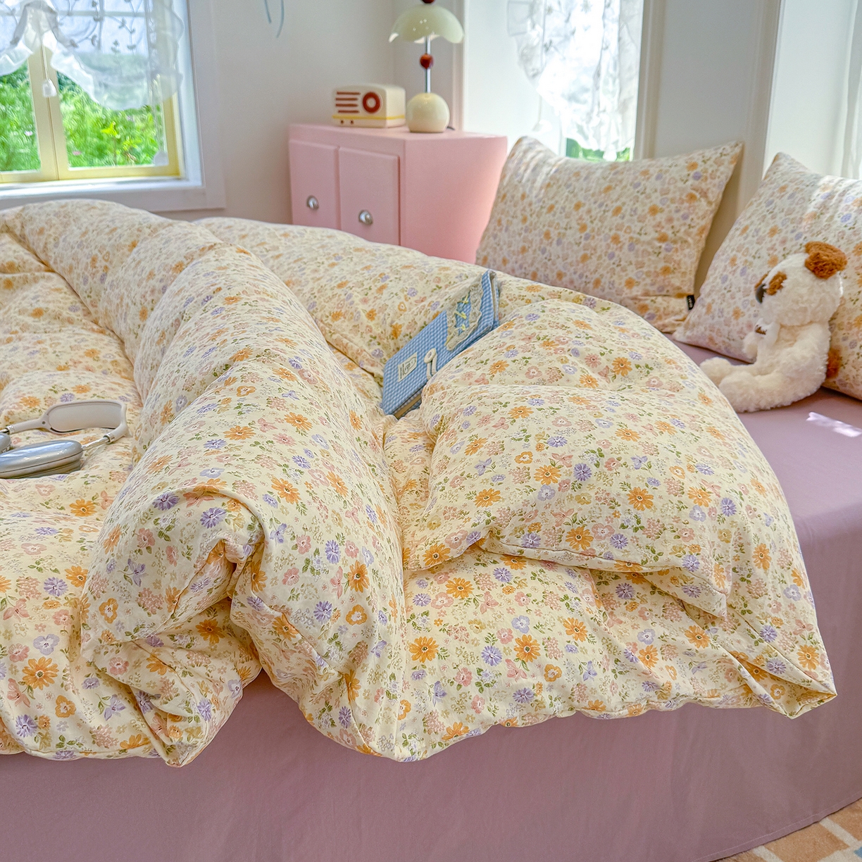 91家纺网 家纺一手货源 找家纺 竹合家纺 2025新款爆款韩国小布袋古法水洗云感四件套 莉莉安