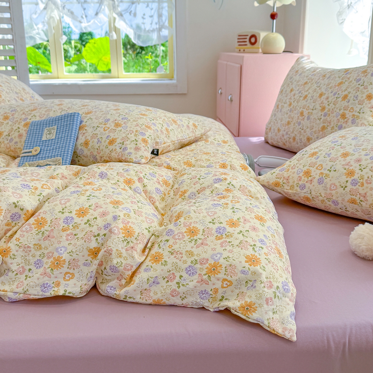 91家纺网 家纺一手货源 找家纺 竹合家纺 2025新款爆款韩国小布袋古法水洗云感四件套 莉莉安