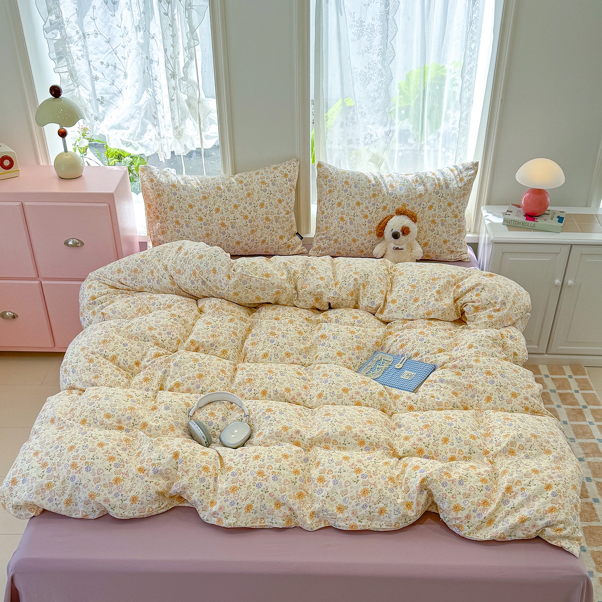 91家纺网 家纺一手货源 找家纺 竹合家纺 2025新款爆款韩国小布袋古法水洗云感四件套 莉莉安