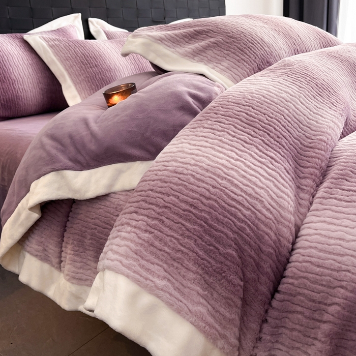 91家纺网 家纺一手货源 找家纺 羽梦 2025秋冬新品260克加厚全消光貂狐绒工艺款超保暖四件套 九尾狐-紫色