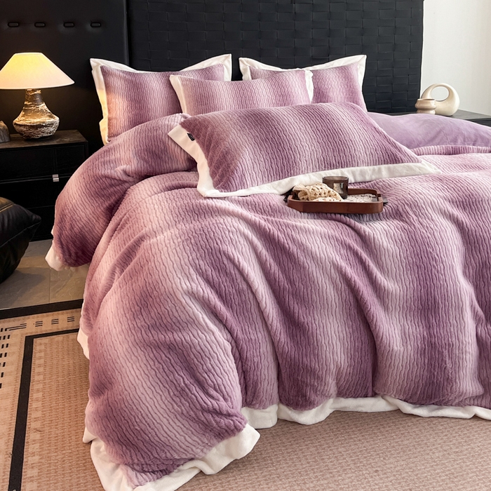 91家纺网 家纺一手货源 找家纺 羽梦 2025秋冬新品260克加厚全消光貂狐绒工艺款超保暖四件套 九尾狐-紫色