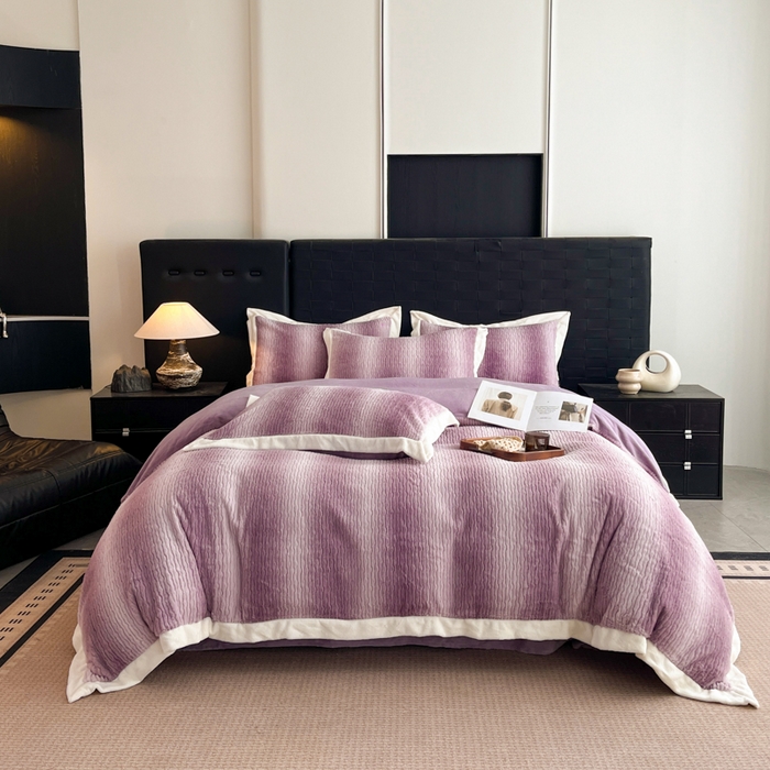 91家纺网 家纺一手货源 找家纺 羽梦 2025秋冬新品260克加厚全消光貂狐绒工艺款超保暖四件套 九尾狐-紫色