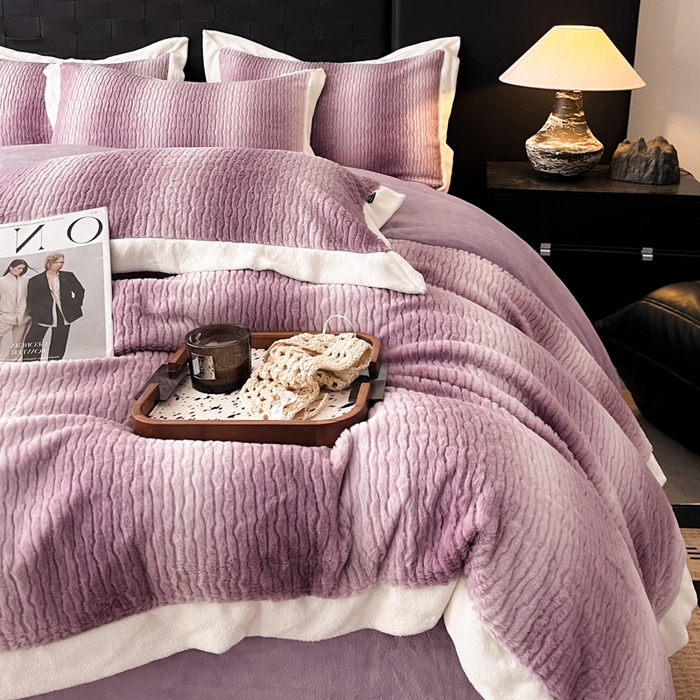 羽梦2025秋冬新品260克加厚全消光貂狐绒工艺款超保暖四件套 九尾狐-紫色