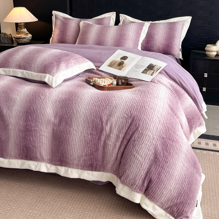 91家纺网 家纺一手货源 找家纺 羽梦 2025秋冬新品260克加厚全消光貂狐绒工艺款超保暖四件套 九尾狐-紫色