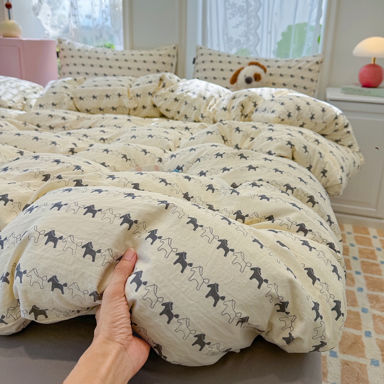 91家纺网 家纺一手货源 找家纺 竹合家纺 2025新款爆款韩国小布袋古法水洗云感四件套 爱马仕