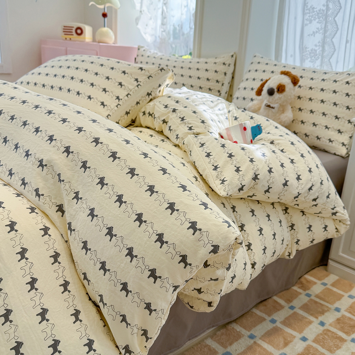 91家纺网 家纺一手货源 找家纺 竹合家纺 2025新款爆款韩国小布袋古法水洗云感四件套 爱马仕