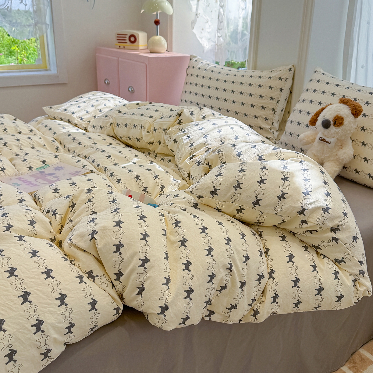 91家纺网 家纺一手货源 找家纺 竹合家纺 2025新款爆款韩国小布袋古法水洗云感四件套 爱马仕