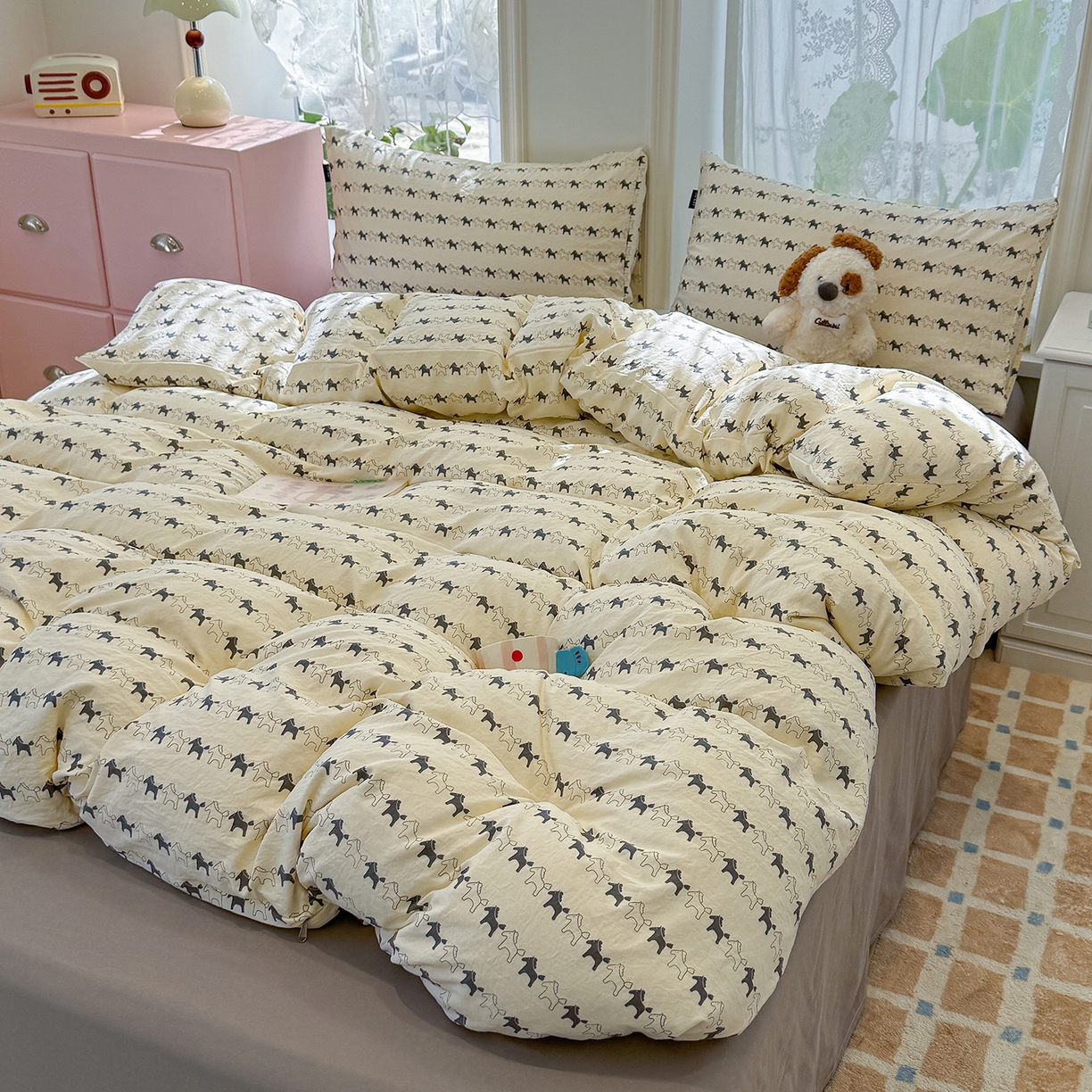 91家纺网 家纺一手货源 找家纺 竹合家纺 2025新款爆款韩国小布袋古法水洗云感四件套 爱马仕