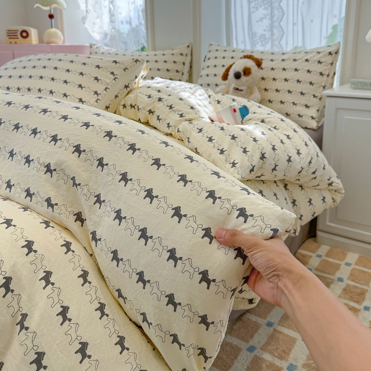 91家纺网 家纺一手货源 找家纺 竹合家纺 2025新款爆款韩国小布袋古法水洗云感四件套 爱马仕