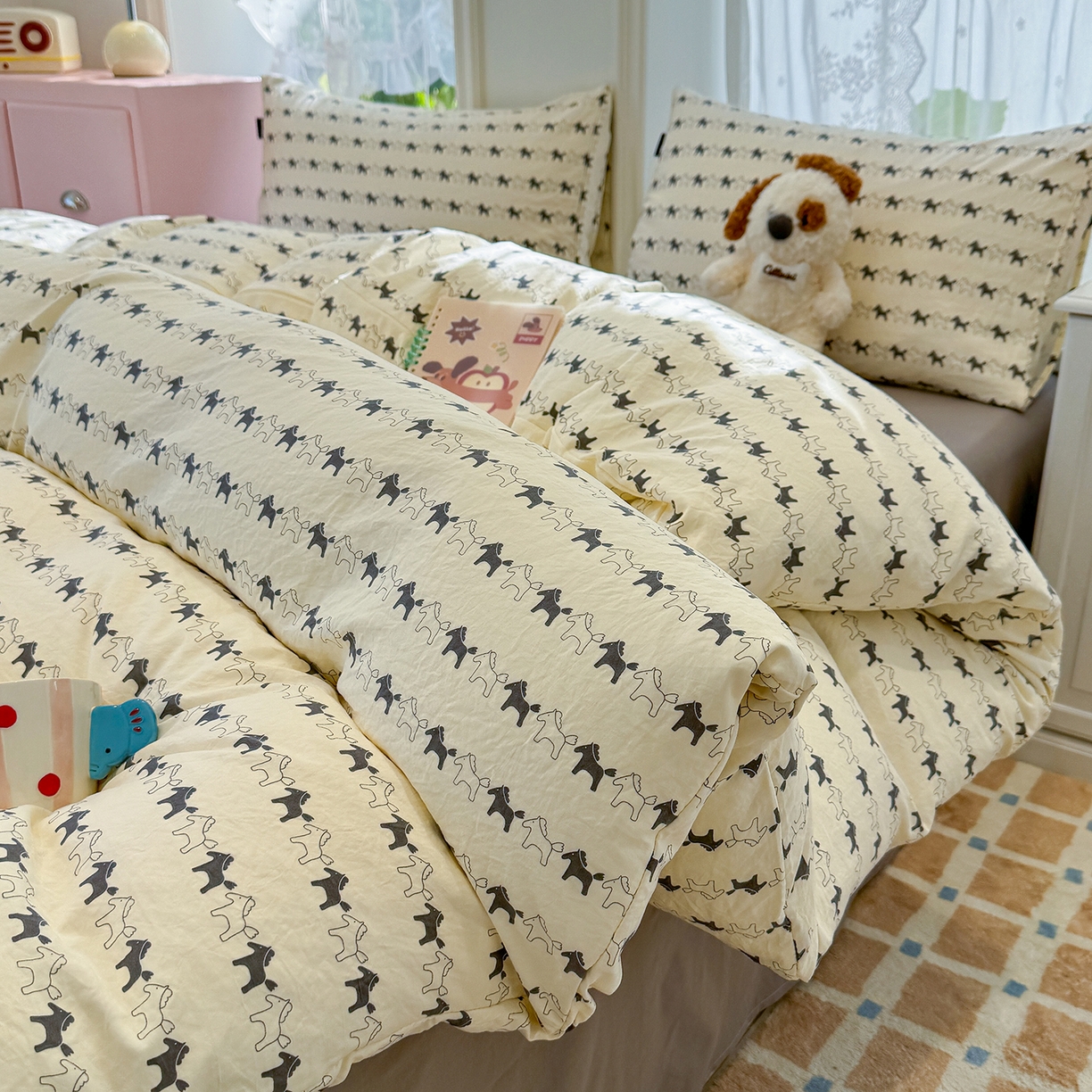 91家纺网 家纺一手货源 找家纺 竹合家纺 2025新款爆款韩国小布袋古法水洗云感四件套 爱马仕