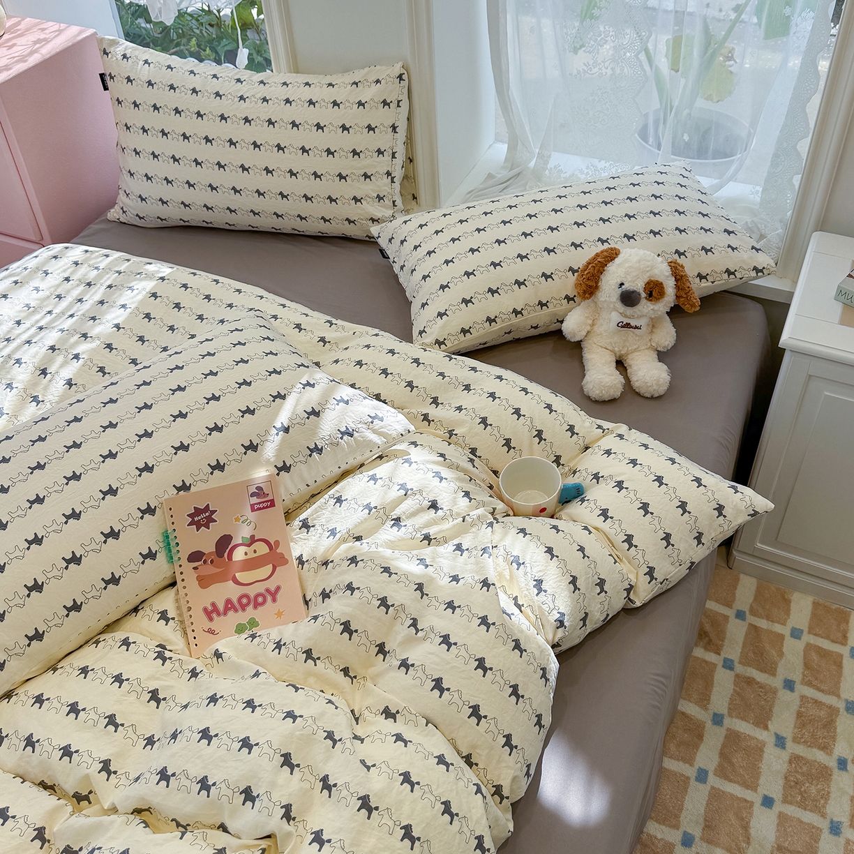 91家纺网 家纺一手货源 找家纺 竹合家纺 2025新款爆款韩国小布袋古法水洗云感四件套 爱马仕