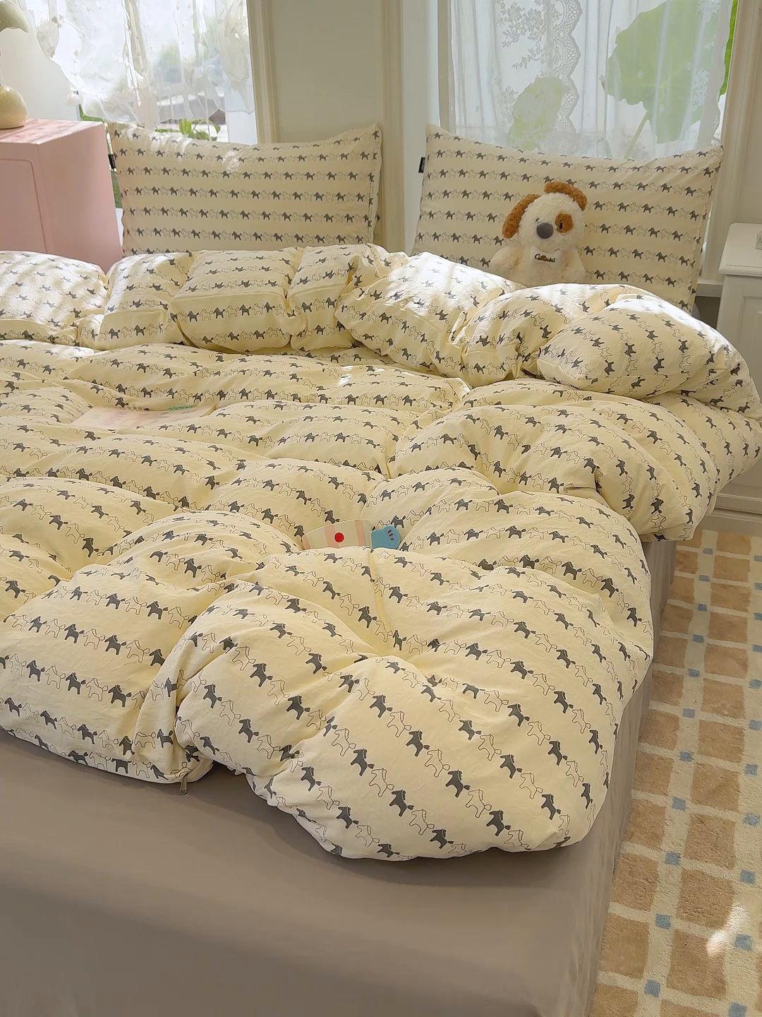 91家纺网 家纺一手货源 找家纺 竹合家纺 2025新款爆款韩国小布袋古法水洗云感四件套 爱马仕