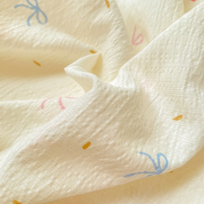 91家纺网 家纺一手货源 找家纺 朵朵家纺 2025新款云感提花双层纱印花四件套 奶油蝴蝶结