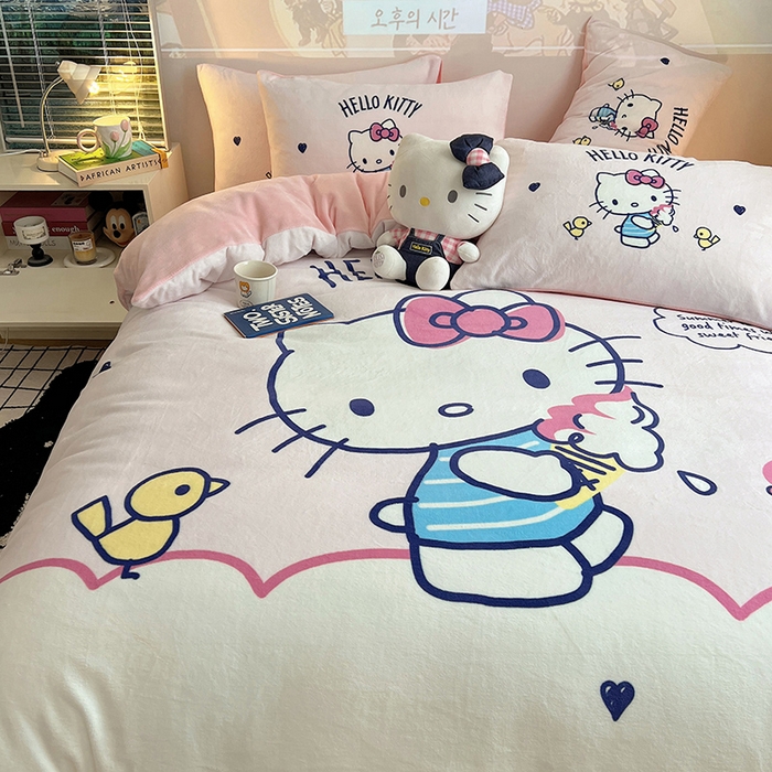 91家纺网 家纺一手货源 找家纺 （总）三朵家纺 2025新款数码大版牛奶绒印花三丽鸥系列四件套