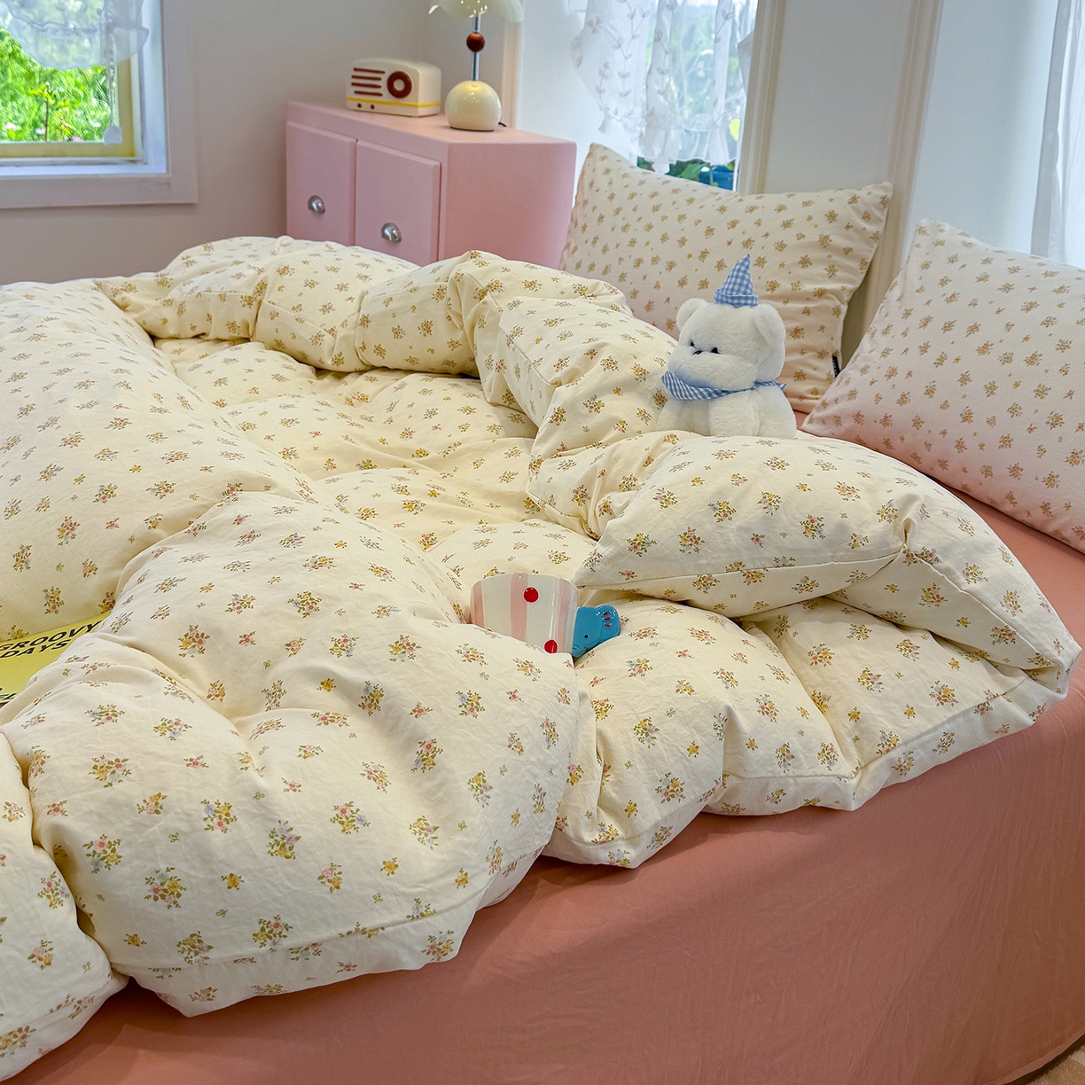 91家纺网 家纺一手货源 找家纺 竹合家纺 2025新款爆款韩国小布袋古法水洗云感四件套 知夏