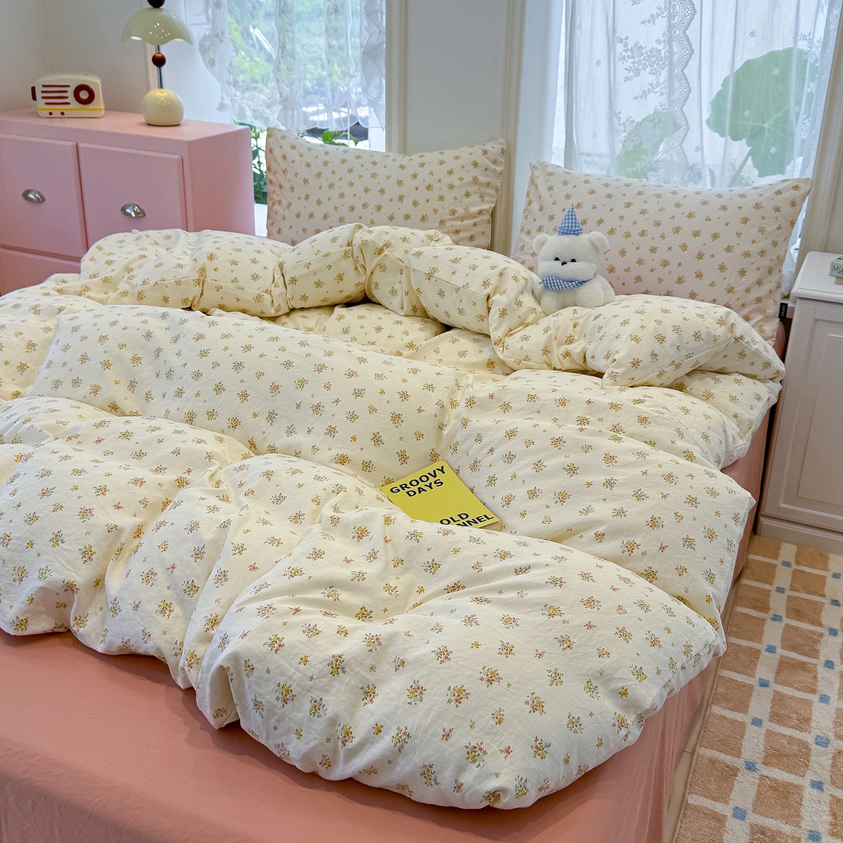 91家纺网 家纺一手货源 找家纺 竹合家纺 2025新款爆款韩国小布袋古法水洗云感四件套 知夏