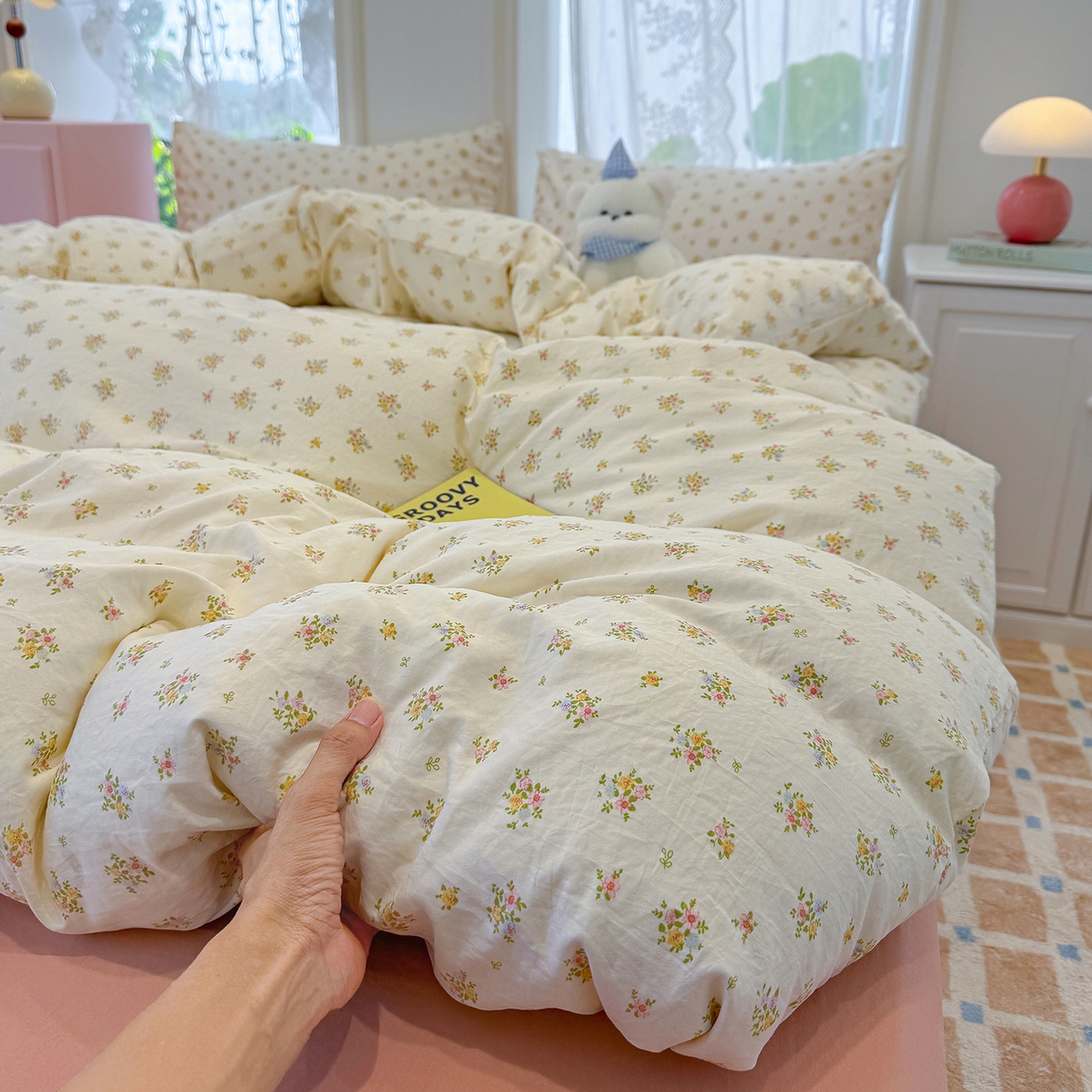 91家纺网 家纺一手货源 找家纺 竹合家纺 2025新款爆款韩国小布袋古法水洗云感四件套 知夏