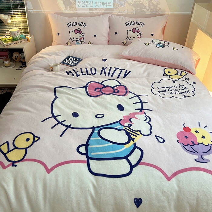 91家纺网 家纺一手货源 找家纺 （总）三朵家纺 2025新款数码大版牛奶绒印花三丽鸥系列四件套