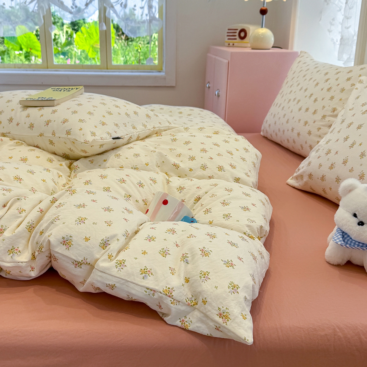 91家纺网 家纺一手货源 找家纺 竹合家纺 2025新款爆款韩国小布袋古法水洗云感四件套 知夏