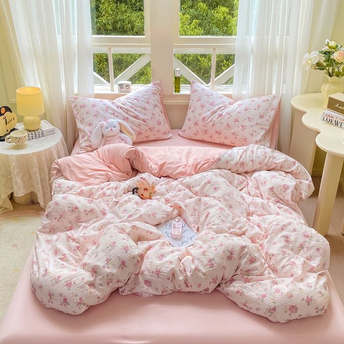 91家纺网 家纺一手货源 找家纺 朵朵家纺 2025新款云感提花双层纱印花四件套 玫瑰庄园