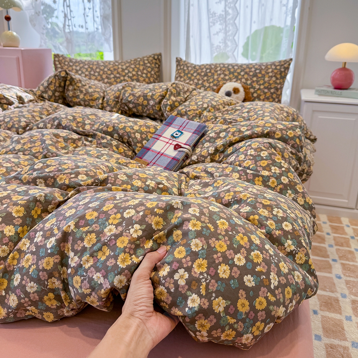 91家纺网 家纺一手货源 找家纺 竹合家纺 2025新款爆款韩国小布袋古法水洗云感四件套 稻花香