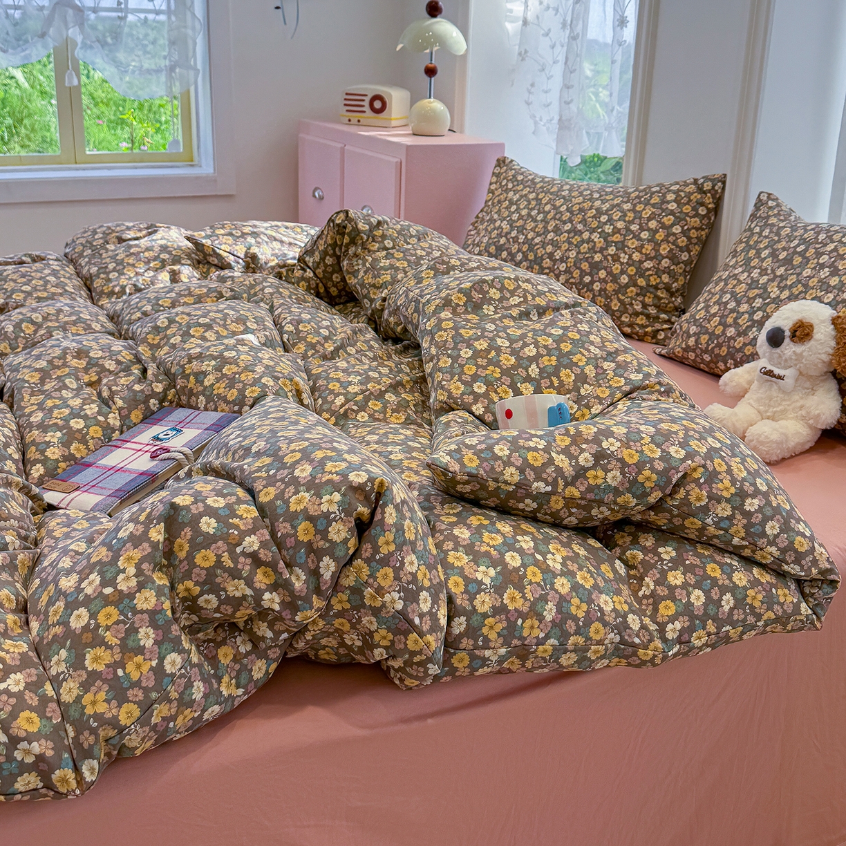 91家纺网 家纺一手货源 找家纺 竹合家纺 2025新款爆款韩国小布袋古法水洗云感四件套 稻花香