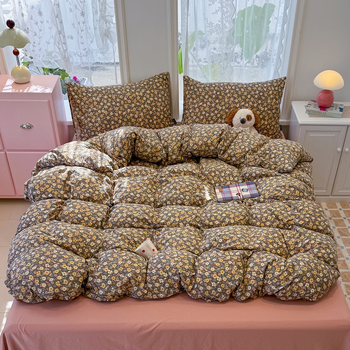 91家纺网 家纺一手货源 找家纺 竹合家纺 2025新款爆款韩国小布袋古法水洗云感四件套 稻花香