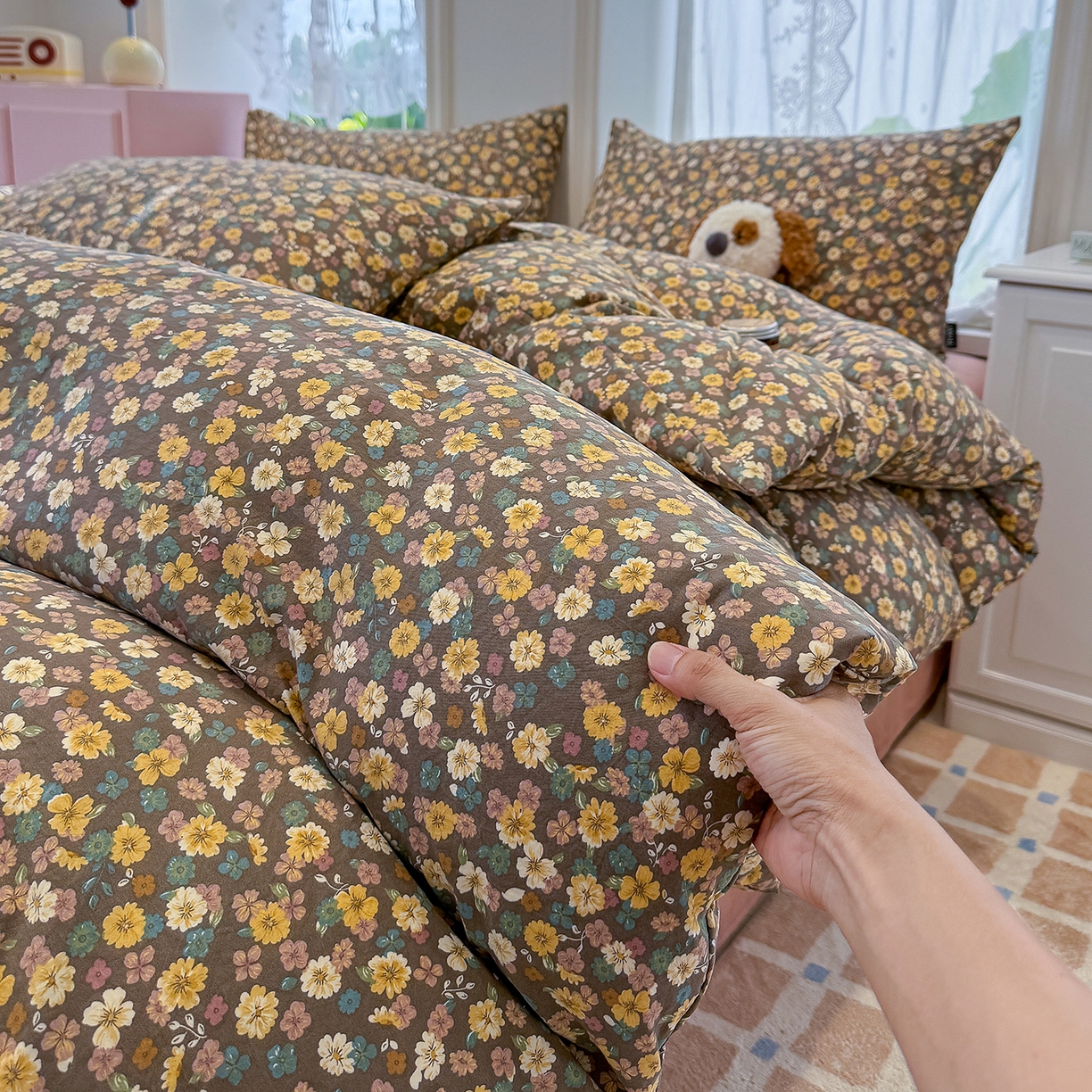 91家纺网 家纺一手货源 找家纺 竹合家纺 2025新款爆款韩国小布袋古法水洗云感四件套 稻花香