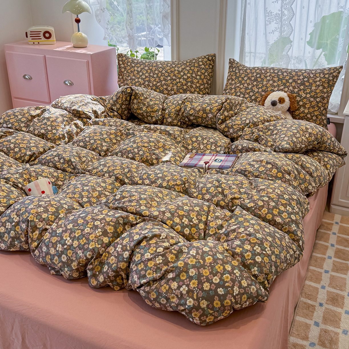 91家纺网 家纺一手货源 找家纺 竹合家纺 2025新款爆款韩国小布袋古法水洗云感四件套 稻花香