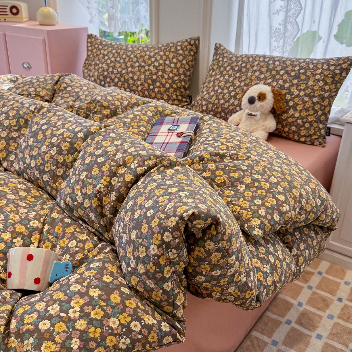 91家纺网 家纺一手货源 找家纺 竹合家纺 2025新款爆款韩国小布袋古法水洗云感四件套 稻花香