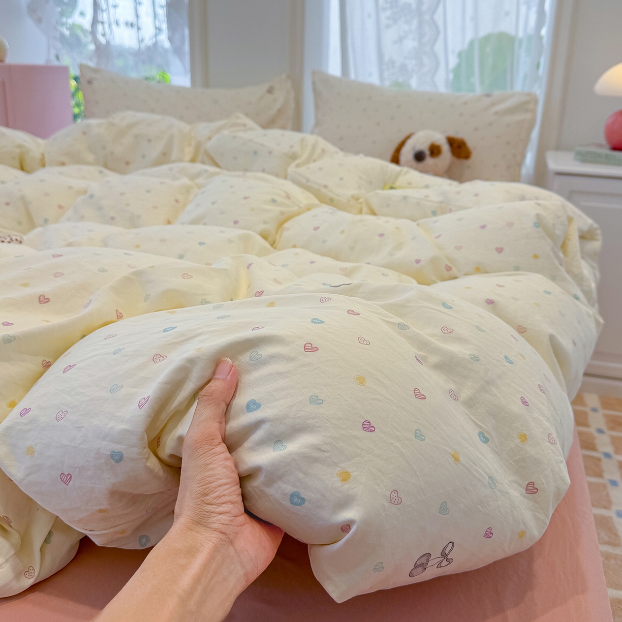 91家纺网 家纺一手货源 找家纺 竹合家纺 2025新款爆款韩国小布袋古法水洗云感四件套 小甜心