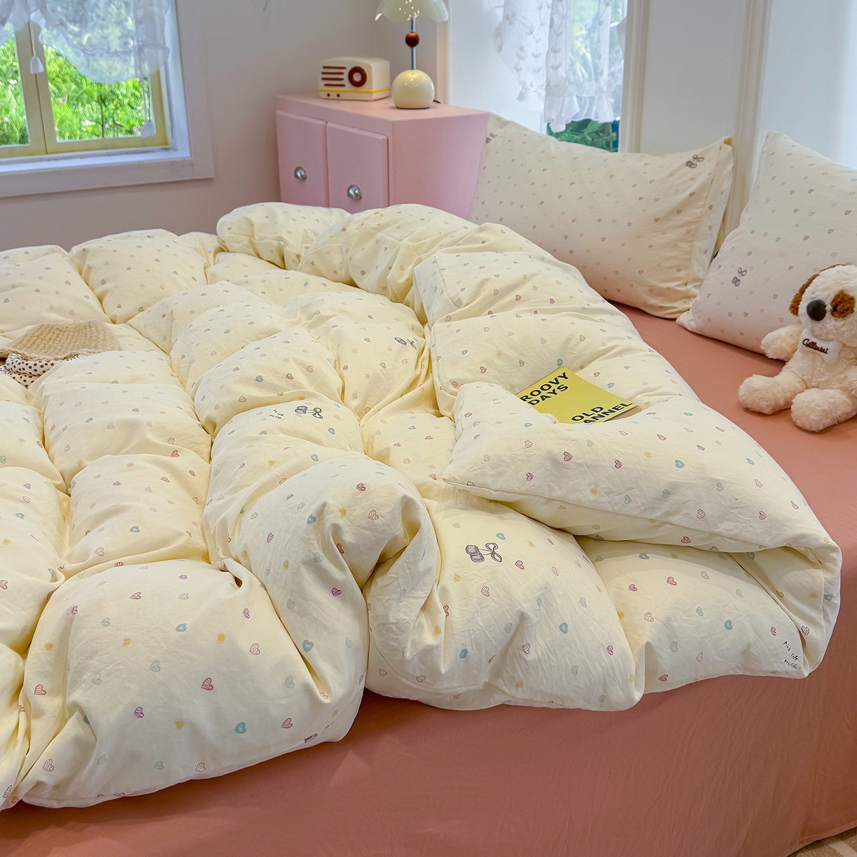 91家纺网 家纺一手货源 找家纺 竹合家纺 2025新款爆款韩国小布袋古法水洗云感四件套 小甜心