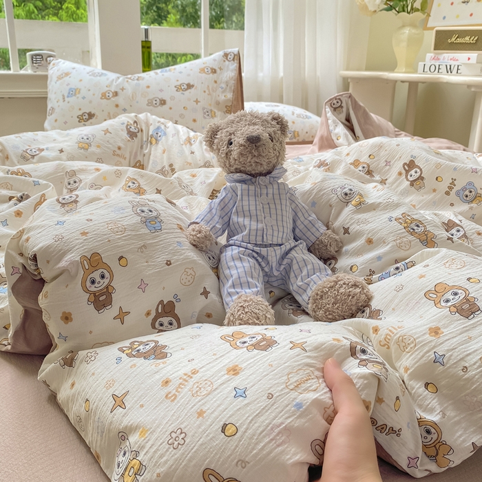 91家纺网 家纺一手货源 找家纺 朵朵家纺 2025新款云感提花双层纱印花四件套 布布星球