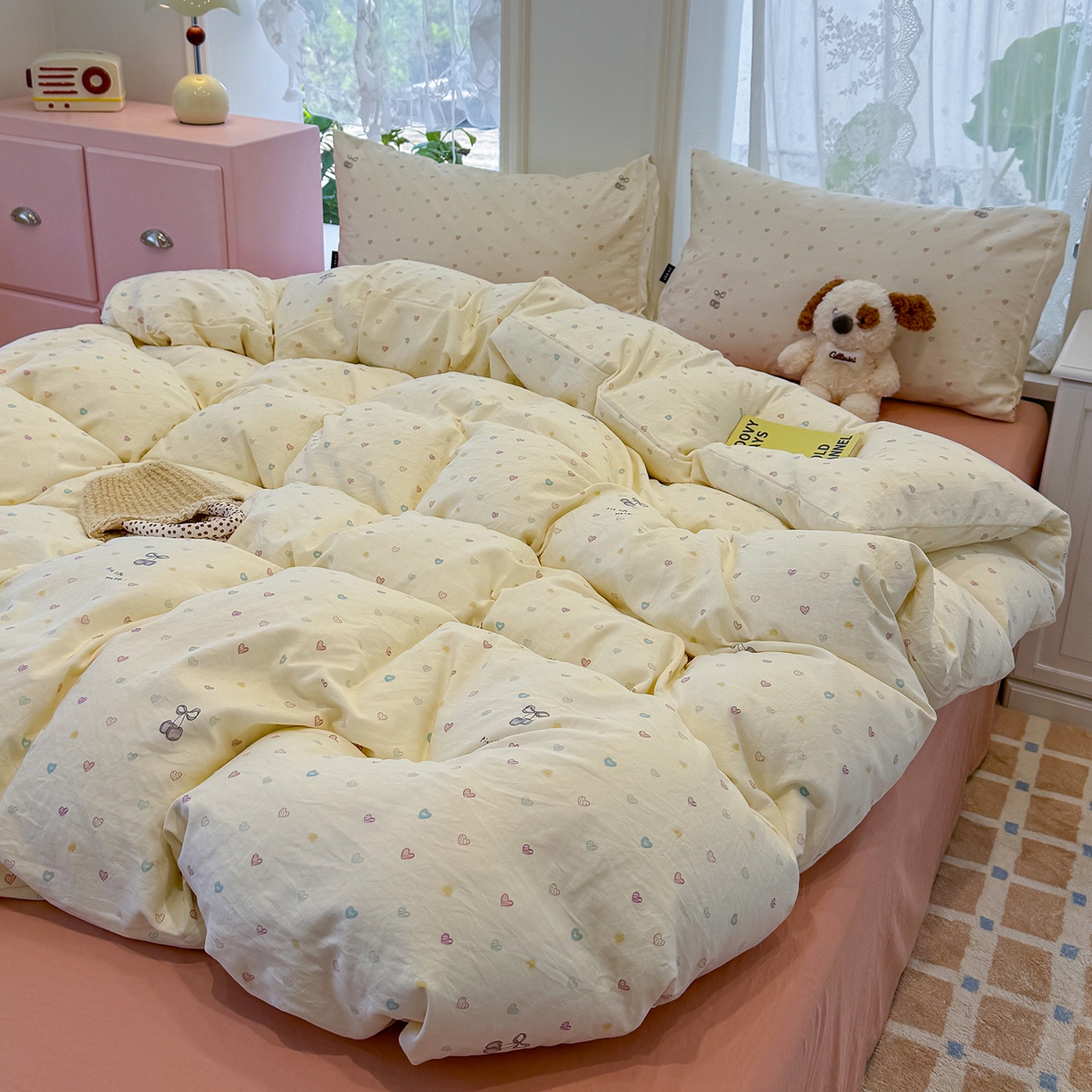 91家纺网 家纺一手货源 找家纺 竹合家纺 2025新款爆款韩国小布袋古法水洗云感四件套 小甜心