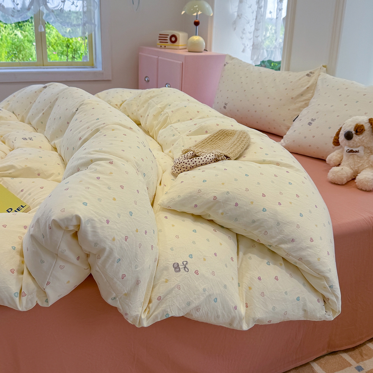 91家纺网 家纺一手货源 找家纺 竹合家纺 2025新款爆款韩国小布袋古法水洗云感四件套 小甜心