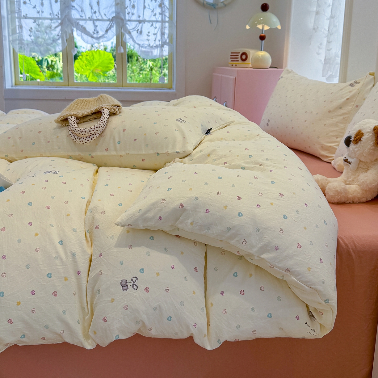 91家纺网 家纺一手货源 找家纺 竹合家纺 2025新款爆款韩国小布袋古法水洗云感四件套 小甜心