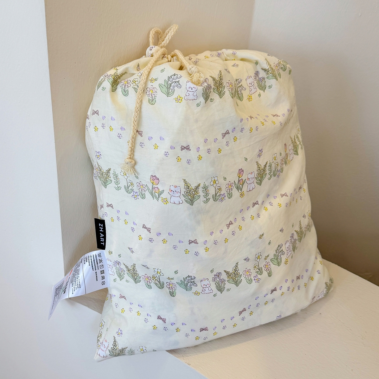 91家纺网 家纺一手货源 找家纺 竹合家纺 2025新款爆款韩国小布袋古法水洗云感四件套 花与兔