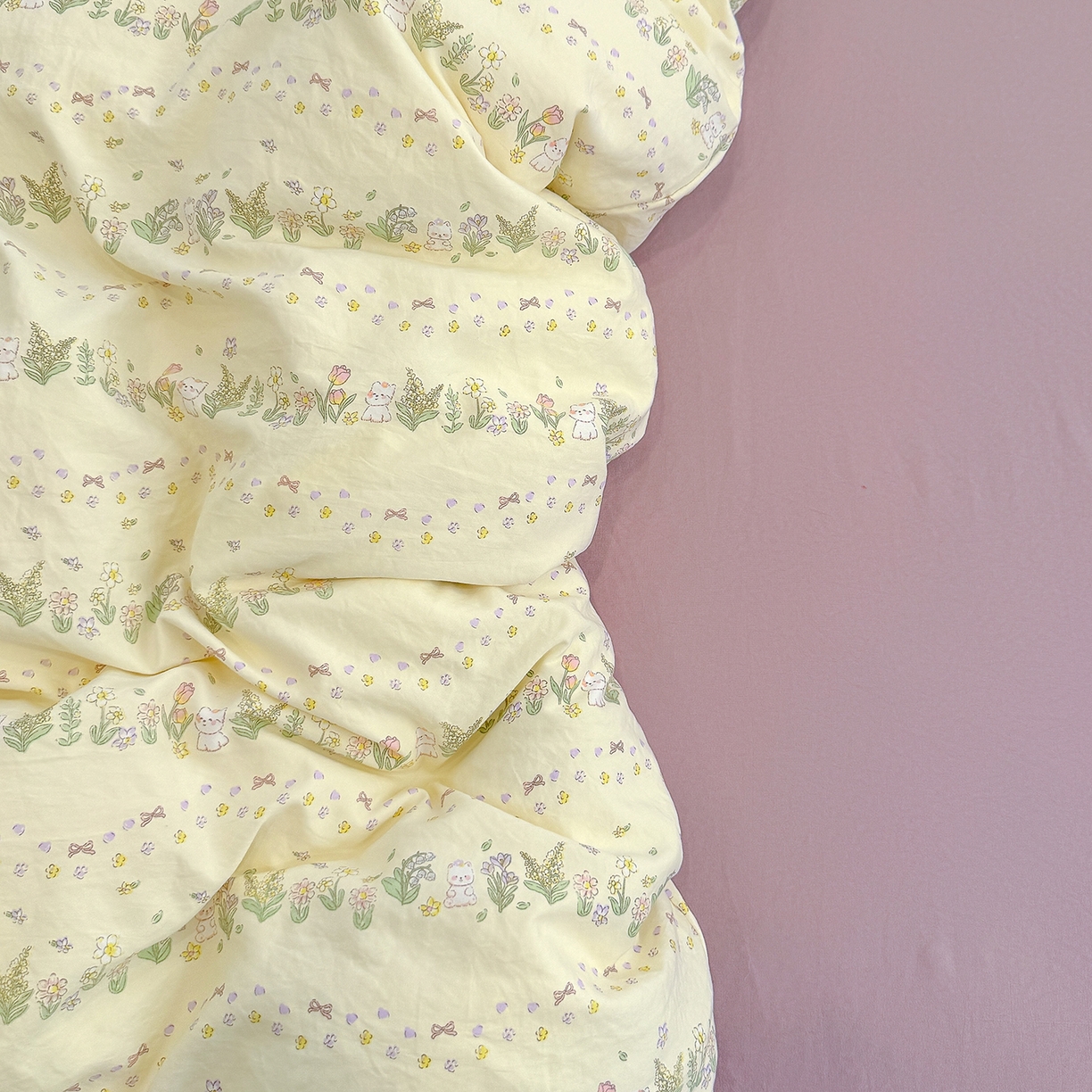 91家纺网 家纺一手货源 找家纺 竹合家纺 2025新款爆款韩国小布袋古法水洗云感四件套 花与兔