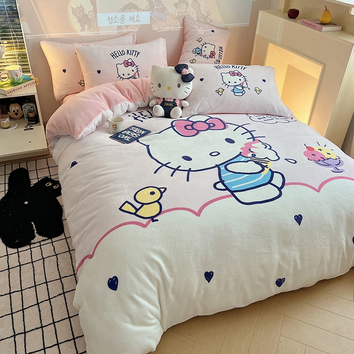 三朵家纺 2025新款数码大版牛奶绒印花三丽鸥系列四件套 冰激凌KT